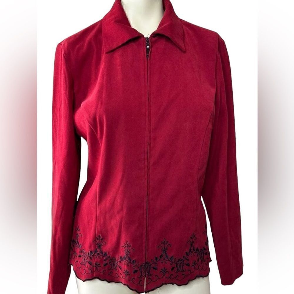 Studio I Women's Burgundy Red Zip-Up Collared Long-Sleeve Jacket Size Large